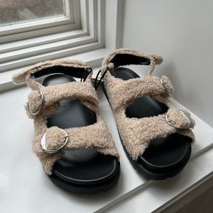 Zara Flat Faux Fur Buckle Sandal
